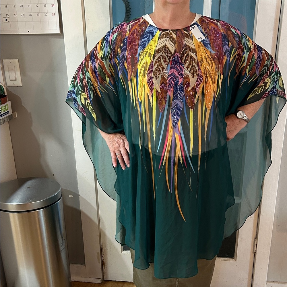 240.   Colorful Feather Print Women's Top